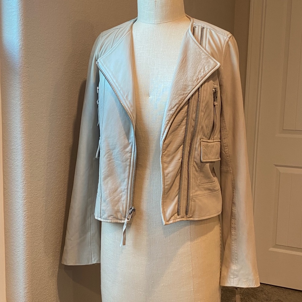 Joie Lamb Leather Silk Lined Moto Jacket Size L NWT in Soft Cement